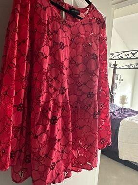 Lane Bryant Coral Red Lace Overlay Peplum Top
